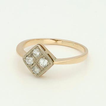 Ring - 14 karaat Geel goud, Witgoud Diamant (Natuurlijk)