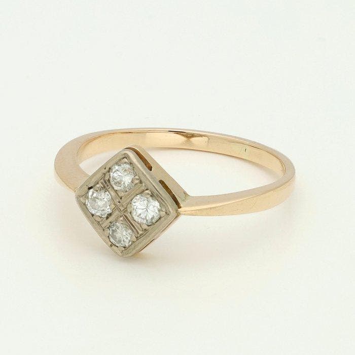 Ring - 14 karaat Geel goud, Witgoud Diamant (Natuurlijk), Bijoux, Sacs & Beauté, Bagues