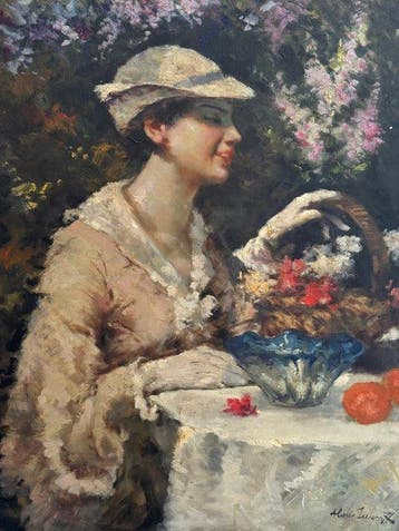 Alessio Issupoff(1889-1957)Attr. - Fanciulla tra fiori