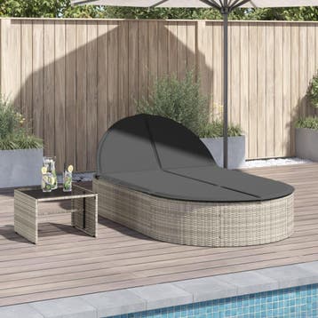 vidaXL Ligbed 2-persoons met kussens poly rattan lichtgrijs, Verzenden