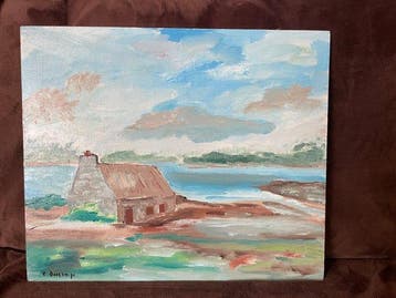 Émile Descamps (XIX-XX) - Maison de pêcheur sur le littoral