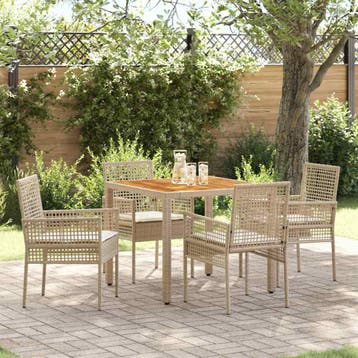 vidaXL Tuin Eettafel Set 5 st Beige poly rattan, Verzenden