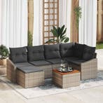 vidaXL Tuinbank Set met kussen 7 pcs Grijs poly rattan, Verzenden, Nieuw