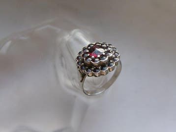 Argent, Grenats - Bague - Art déco