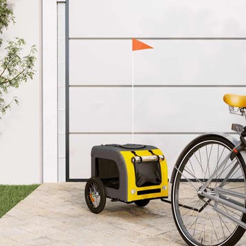 vidaXL Hondenfietstrailer oxford stof en ijzer geel en grijs, Verzenden