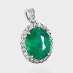Pendentif - 14 carats Or blanc - 3.97ct. tw. Émeraude -