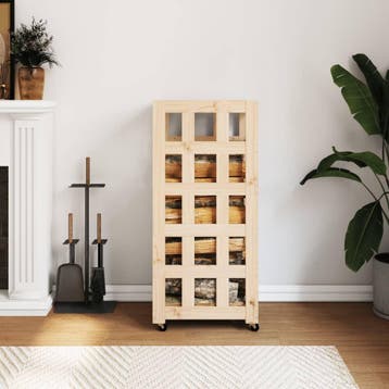 vidaXL Houtblokhouder met wielen 40x49x110 cm massief, Verzenden