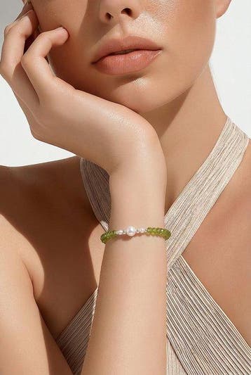 Parel - Zilver - Armband - Akoya parels, peridoot