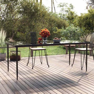 vidaXL Tuintafel 200x100x74cm staal en gehard glas zwart, Tuin en Terras, Tuintafels, Verzenden, Nieuw