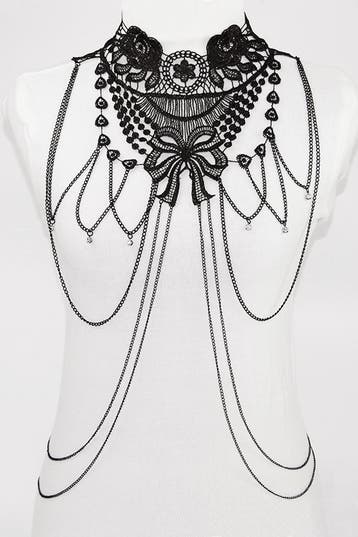 KIMU® Body Chain Zwart Kant Strik Lichaamsketting Victoriaan, Handtassen en Accessoires, Kettingen, Ophalen of Verzenden, Nieuw