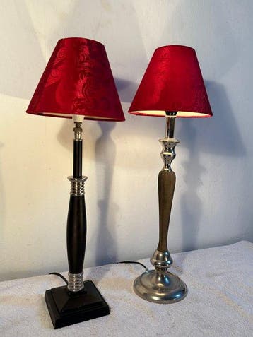 Lampe de table (2) - Aluminium, Bois, Chrome, Textile -