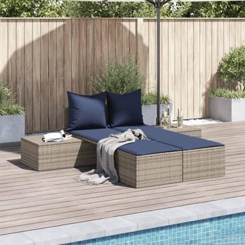 vidaXL Ligbed 2-persoons met kussens poly rattan grijs, Verzenden, Nieuw