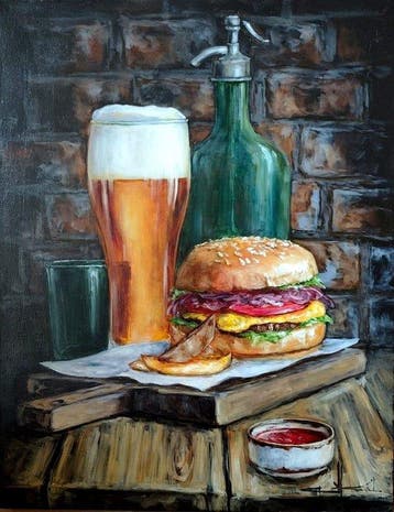 Maria Kozlowska - Burger & Beer – Rustic Food Still Life