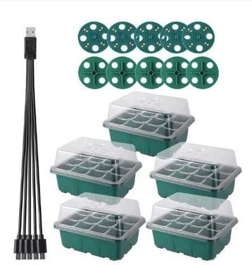 Seed Starter box met kweeklamp 5 lampen 12/60 cellen set 5, Nieuw