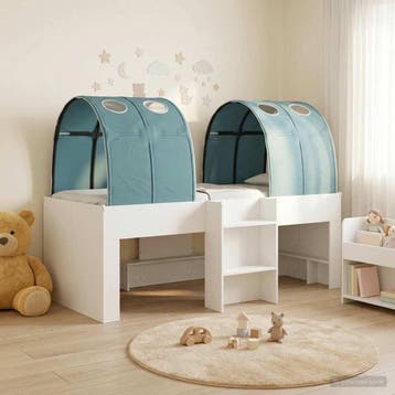 vidaXL Bed met Tunnel 3 st Wit en Lichtblauw Bewerkt hout, Verzenden, Nieuw
