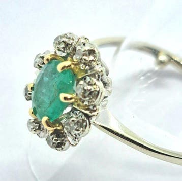 Ring - 18 karaat Witgoud Smaragd - Diamant, Nieuw