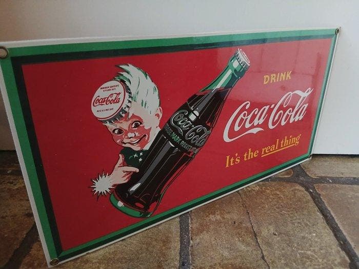 Coca-Cola - Coca-Cola « C’est le vrai truc ! » États-Unis -, Antiek en Kunst, Antiek | Wandborden en Tegels