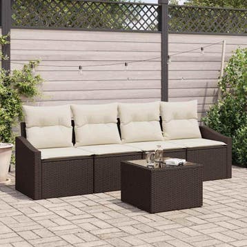 vidaXL Bankstel 5 st Bruin en Crème poly rattan, Verzenden