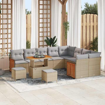 vidaXL Tuinbank Set met kussen 12 pcs Beige en Lichtgrijs, Verzenden, Nieuw