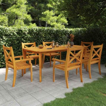 vidaXL 7-delige Tuinset massief acaciahout, Verzenden, Nieuw, Tuinset