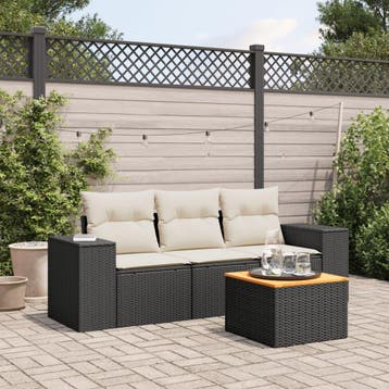 vidaXL 4-delige Loungeset met kussens poly rattan zwart, Verzenden, Nieuw, Loungeset