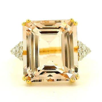 Ring - 14 karaat Geel goud - 9.13ct. tw. Morganiet - Diamant