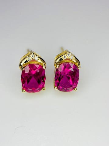 Oorbellen - 14 karaat Geel goud - 3.67ct. tw. Toermalijn -