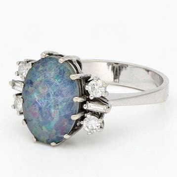 Ring - 18 karaat Witgoud - Diamant - Opaal