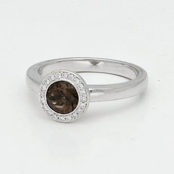 Ring - 18 karaat Witgoud - Diamant - Rookkwarts, Nieuw