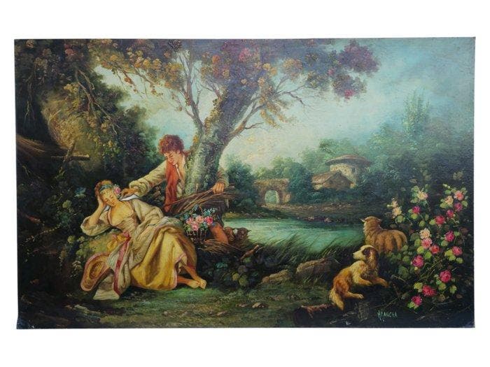 Spaanse school (XX) - Escena junto al río, Antiquités & Art, Art | Peinture | Classique