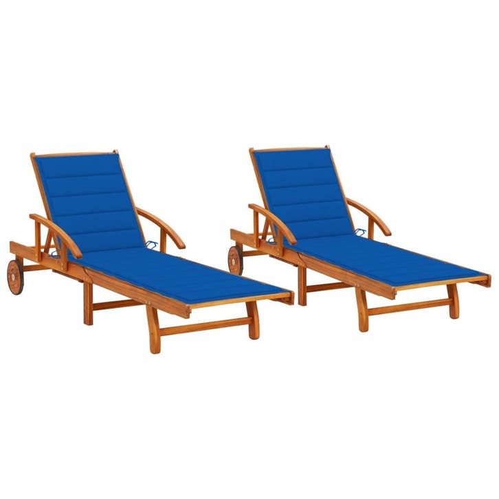vidaXL Ligstoelen 2 st met kussens massief acaciahout, Jardin & Terrasse, Chaises longues, Envoi