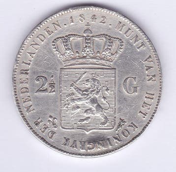 Nederland. Willem II. 2 1/2 Gulden 1842 (Zonder, Timbres & Monnaies, Monnaies | Pays-Bas