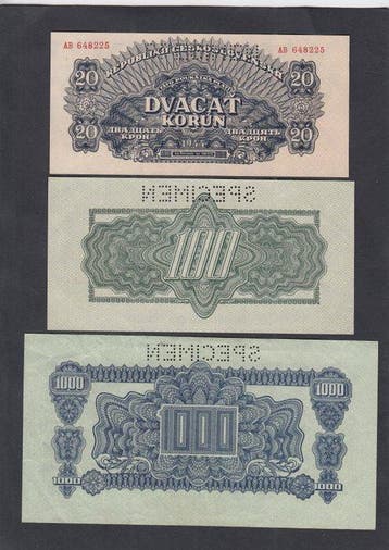 Tsjecho-Slowakije. - 20, 100, 1000 Korun - 1944 - All