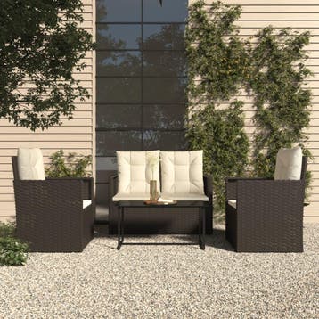 vidaXL 4-delige Loungeset met kussens poly rattan zwart, Verzenden, Loungeset