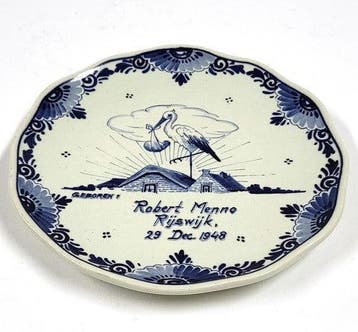 Vintage delfts blauw bordje met ooievaar, Verzenden, Nieuw