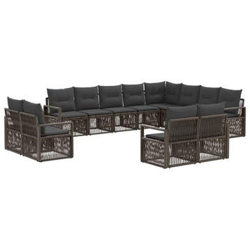 vidaXL Tuinbank Set 12 pcs Grijs poly rattan, Verzenden, Nieuw