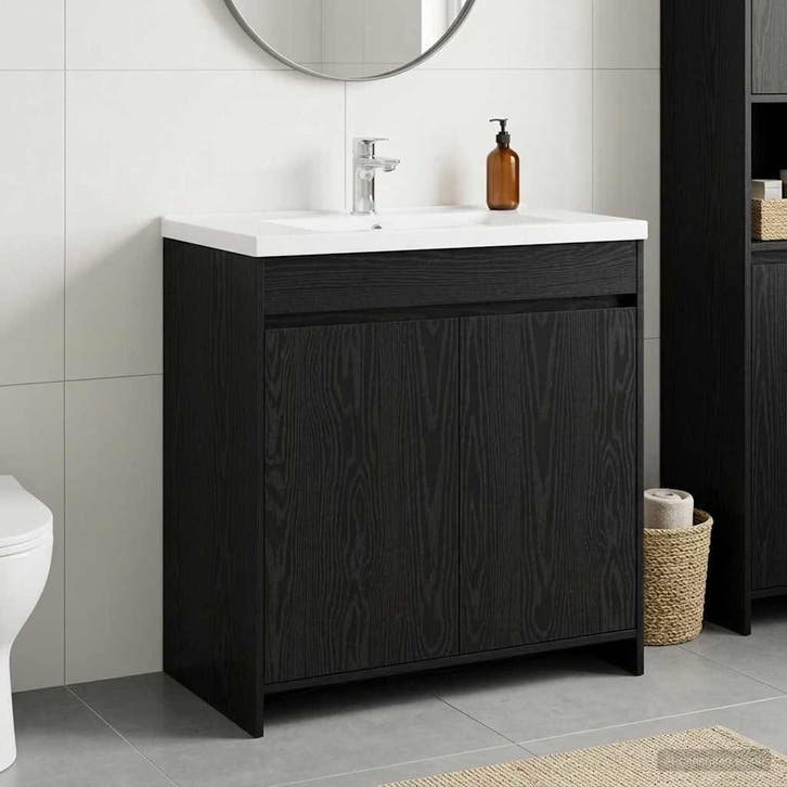 vidaXL Badkamer Onder Het Wastafel Kast Zwart eiken, Maison & Meubles, Tables | Coiffeuses, Envoi