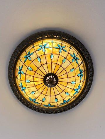 Tiffany - Lamp - Glas, Legering - Koepel