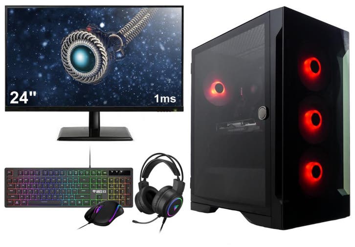 AMD Ryzen 5 RGB Budget Game PC SET COMPLEET met 24 1ms S..., Computers en Software, Desktop Pc's, Nieuw, Ophalen of Verzenden