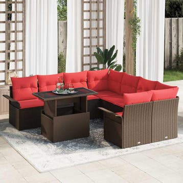 vidaXL Tuinbank Set 9 st Bruin poly rattan, Verzenden, Nieuw