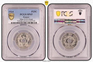 France. 25 Centimes 1914 Concours de Delpech. Essai. PCGS