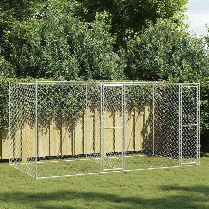 vidaXL Hondenbench Zilver 400 x 200 x 200 cm Gegevens staal, Dieren en Toebehoren, Hondenbenches, Nieuw, Verzenden