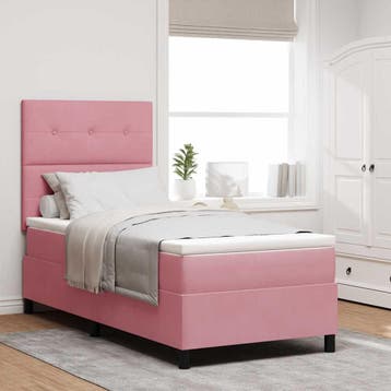 vidaXL Boxspring bed met hoofdeinde Roze 90 x 200 cm Fluweel, Verzenden