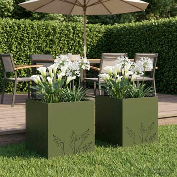 vidaXL Plantenbak 2 st Olijfgroen 50 x 50 x 49 cm, Verzenden, Nieuw