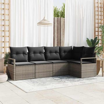 vidaXL Tuinbank Set 5 st Grijs poly rattan, Verzenden, Nieuw