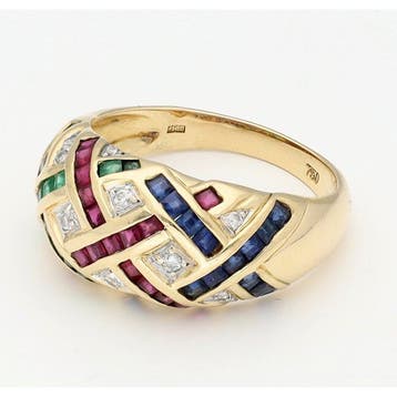 Bague - 18 carats Or jaune - Diamant - Rubis. Saphir., Bijoux, Sacs & Beauté