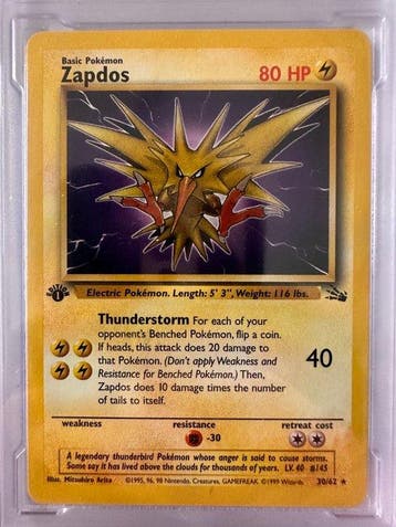 Pokémon - 1 Graded card - Zapdos 30/62 Première édition - GG