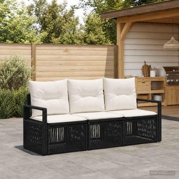 vidaXL Tuinbank Set 3 st Zwart poly rattan, Verzenden, Nieuw
