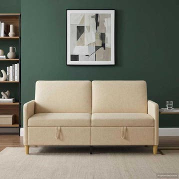 vidaXL Sofa met Opbergruimte Crèmekleurig 172 x 78 x 87 cm, Maison & Meubles, Canapés | Salons, Verzenden