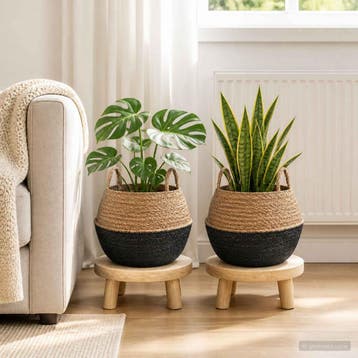 vidaXL Plantenpot met handvatten 2 st Zwart Ø 45 x 36 cm, Tuin en Terras, Verzenden, Nieuw